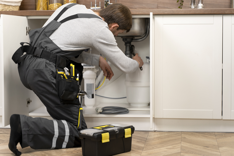 Quick Fix Home and Garden Services plumber showing home owner a new faucet